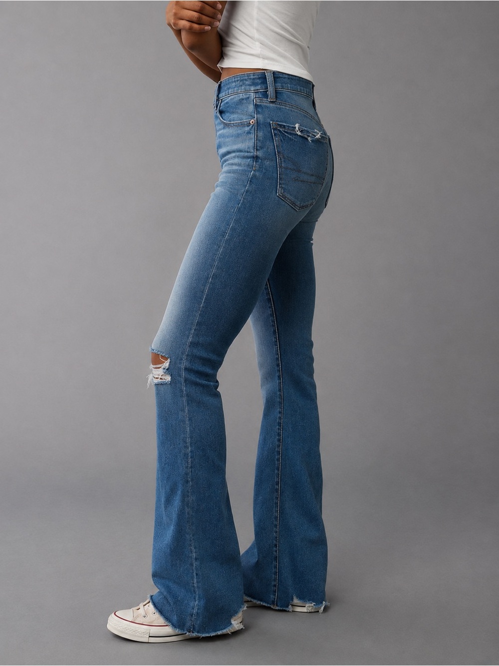 American Eagle Next Level Stretch High Rise Flare Ripped Jeans Size 12 Regular